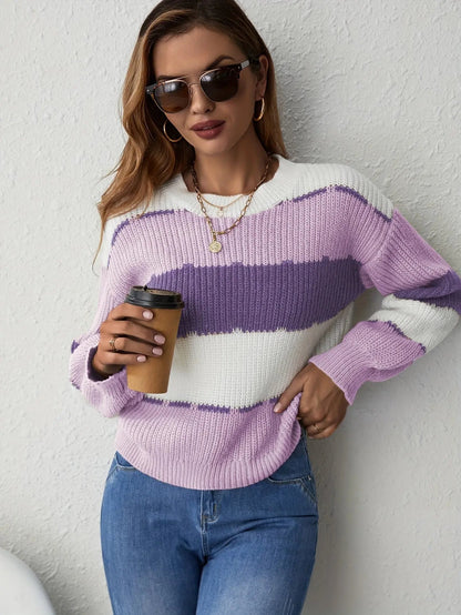 Gestreifter Strickpullover Perfekt Für Gemütliche Winter Damen