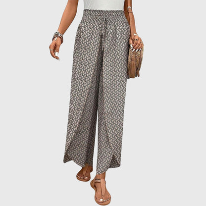 Women’s Wide Leg Printed Pants with Pull-On Waist and Flowing Fit