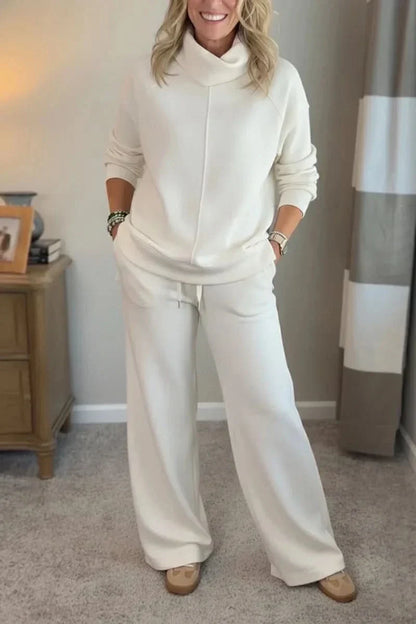 Women's Turtleneck Loungewear Set with Wide Leg Pants Cozy Two Piece