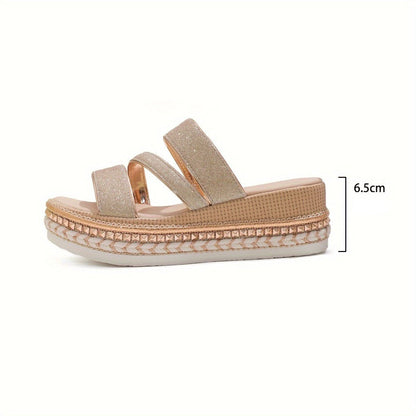 Women’s Glitter Platform Sandals with Ankle Strap and Comfort Support