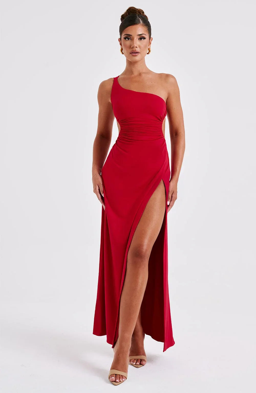 Maxikleid für Damen mit One-Shoulder-Ausschnitt und Schlitz