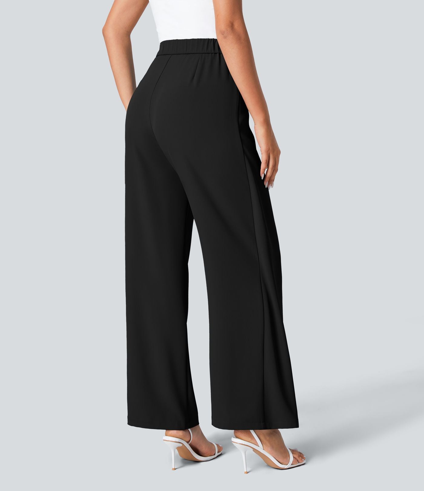 Women’s High Waist Wrap Pants with Wide Leg and Side Slit