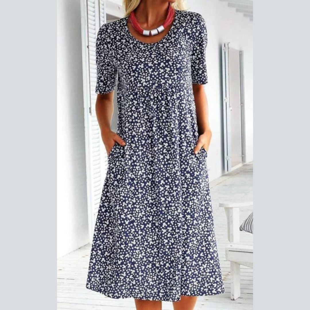 Elegant Floral Midi Dress with Pockets for Women