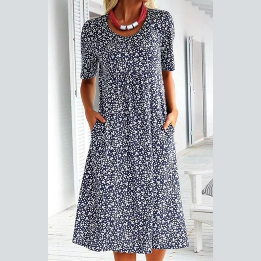 Elegant Floral Midi Dress with Pockets for Women