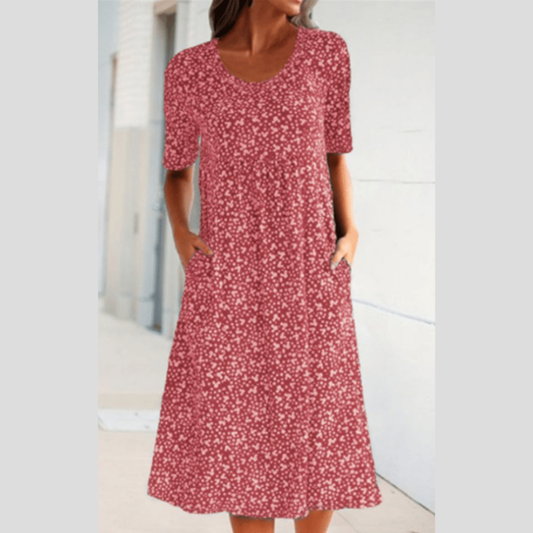 Elegant Floral Midi Dress with Pockets for Women