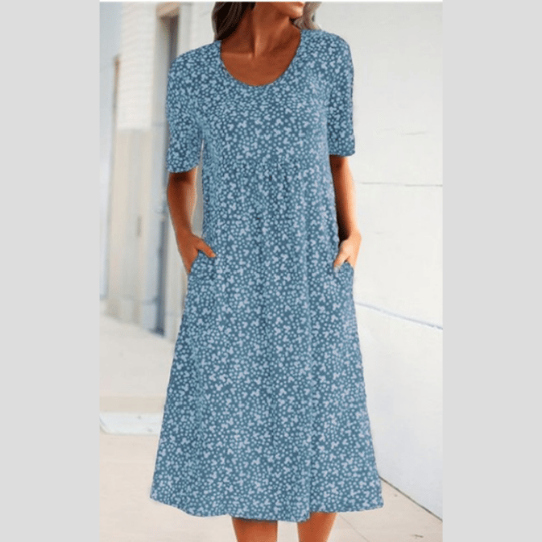 Elegant Floral Midi Dress with Pockets for Women