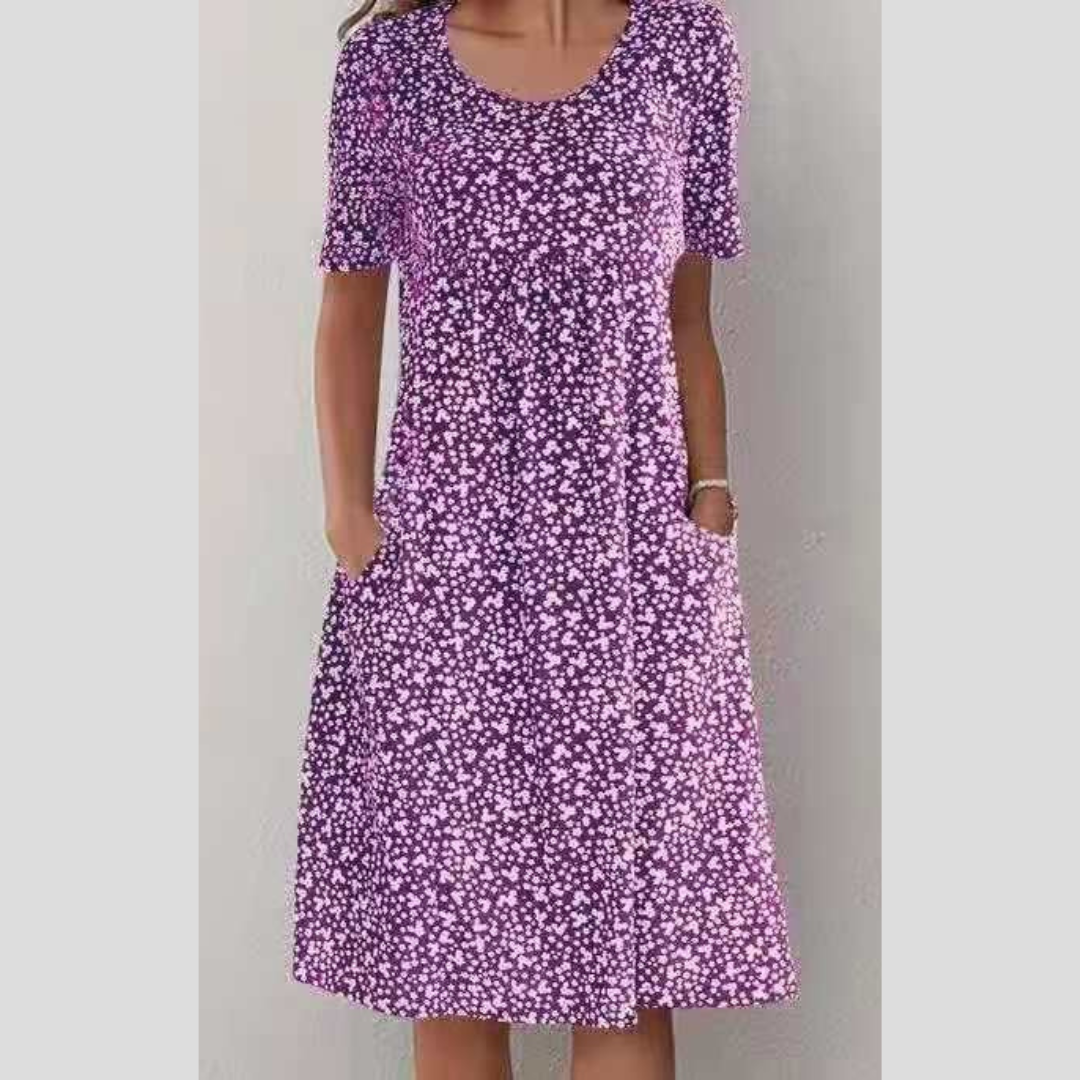 Elegant Floral Midi Dress with Pockets for Women