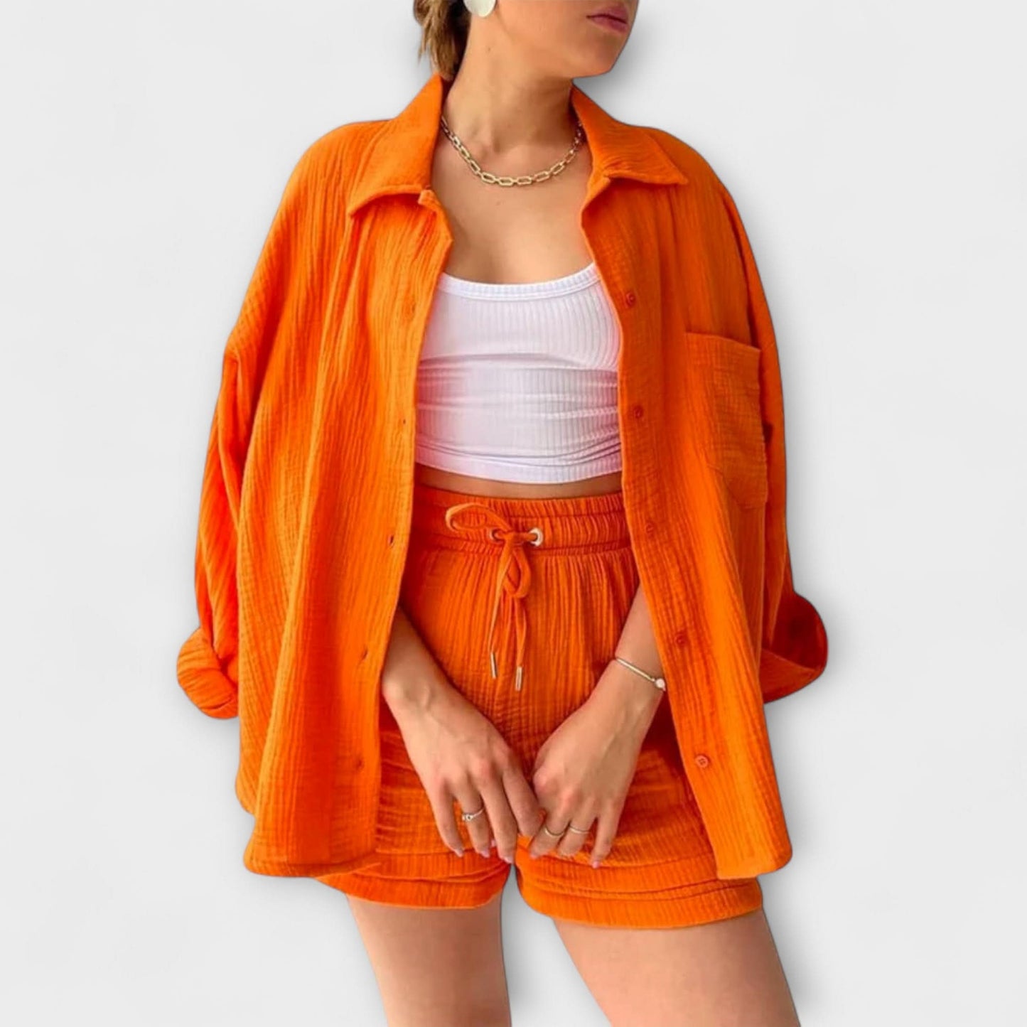 Women's Casual Two Piece Summer Set Shirt and Shorts Relaxed Fit Outfit