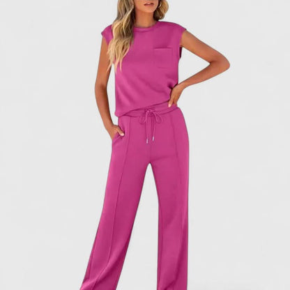 Women's Sleeveless Two Piece Set with Wide Leg Pants Casual Outfit