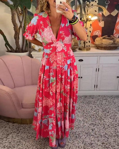 Elegant Floral V-Neck Maxi Dress for Women