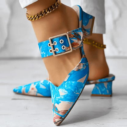 Women’s Colorful Printed Heels with Strap and Block Heel