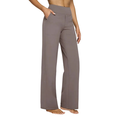 Women’s High Waist Straight Leg Pants with Smooth Waistband and Pockets