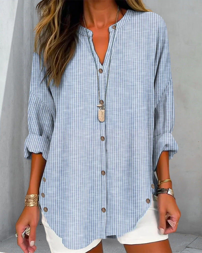 Women's Striped Button Front Blouse – Loose Fit Lightweight Casual Summer Shirt
