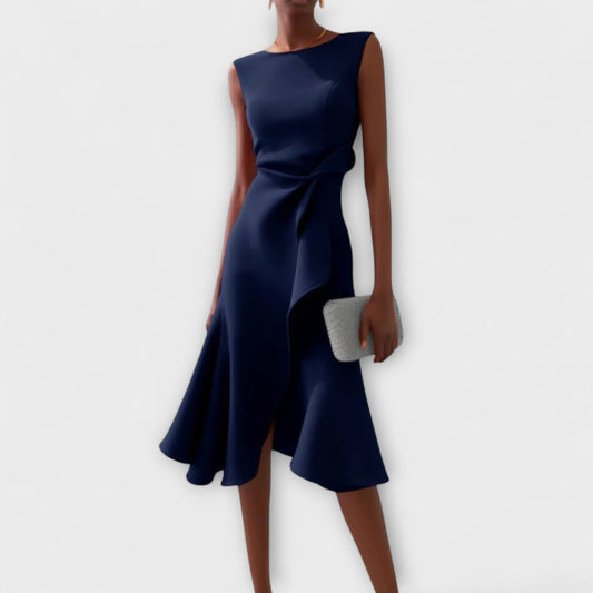 Sheila™ | Draped Asymmetric Midi Dress