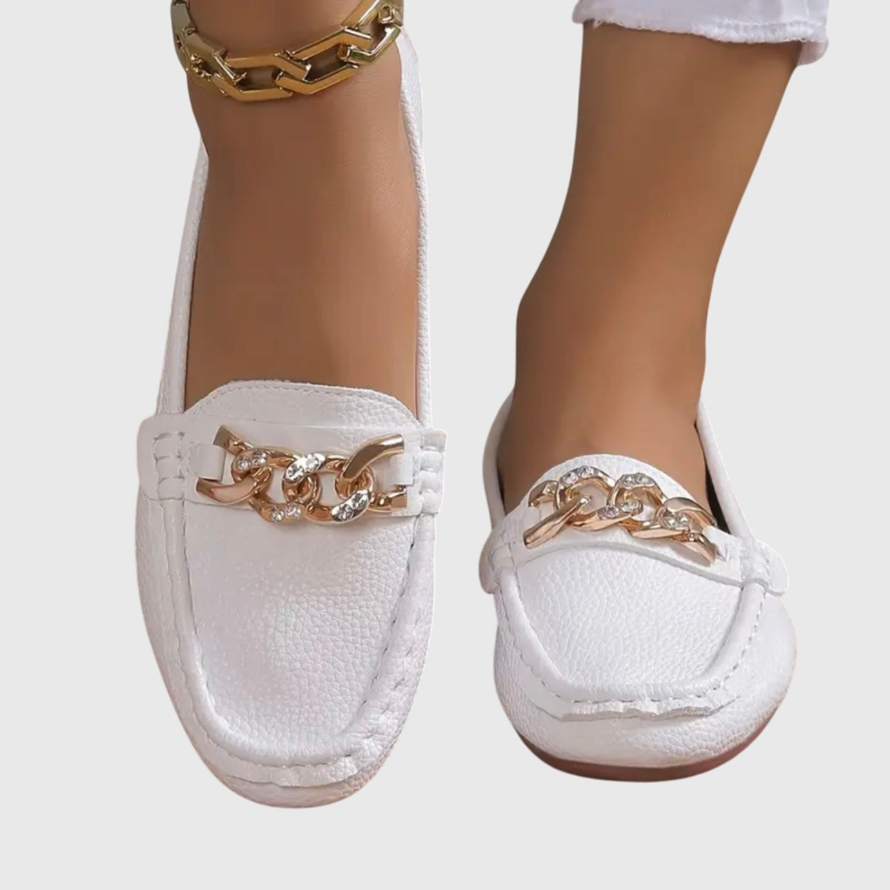 Women’s Loafers with Diamond Buckle and Flat Wedge Sole
