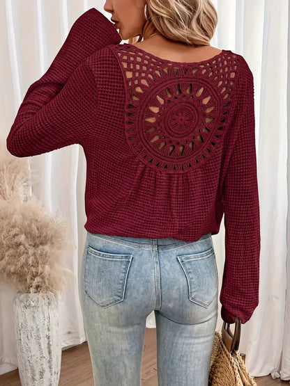 Elegant Waffle Knit V-Neck Top for Women