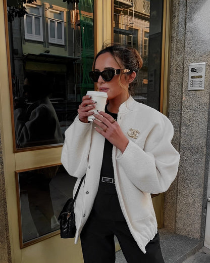 Lässige Locker Geschnittene Teddyjacke Damen