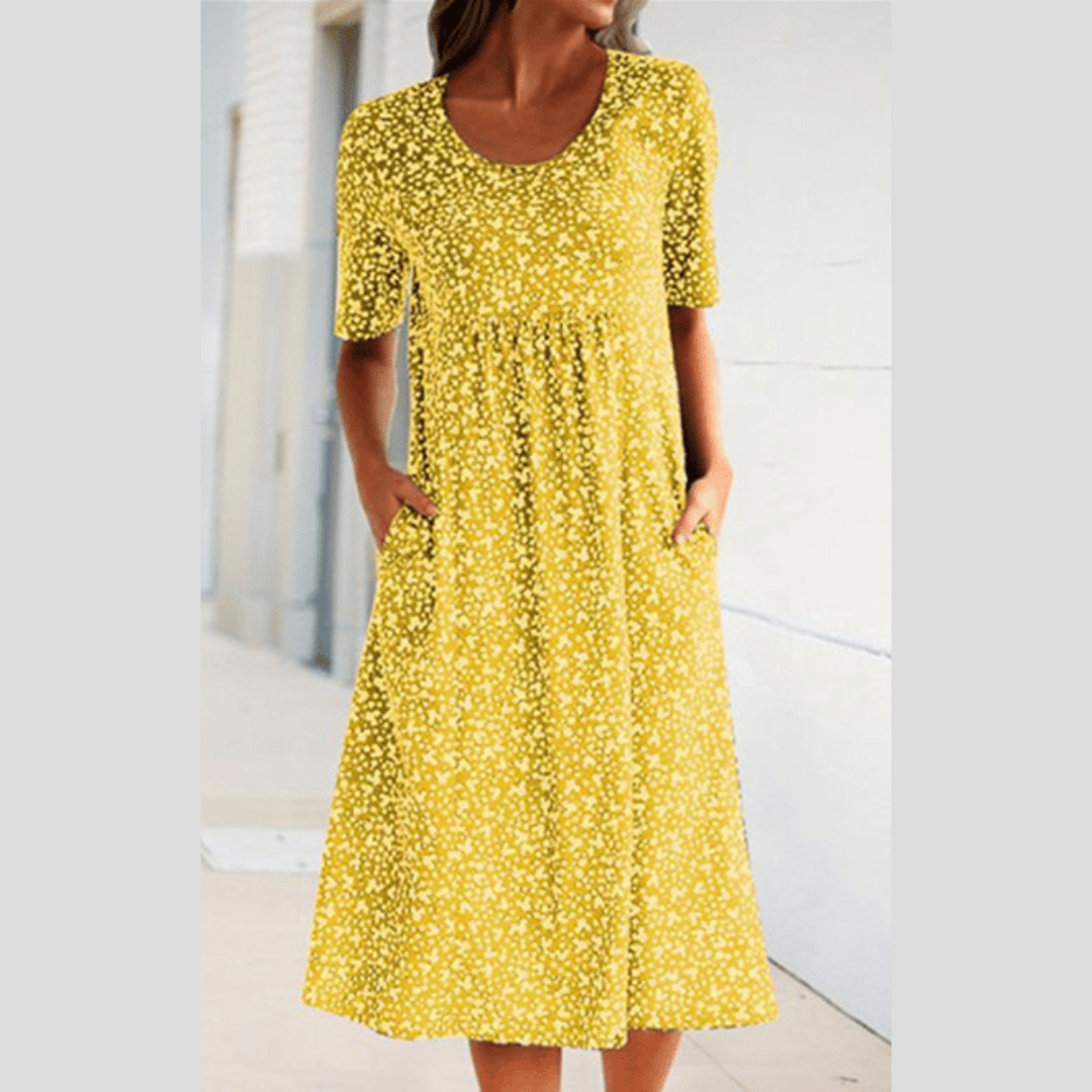 Elegant Floral Midi Dress with Pockets for Women