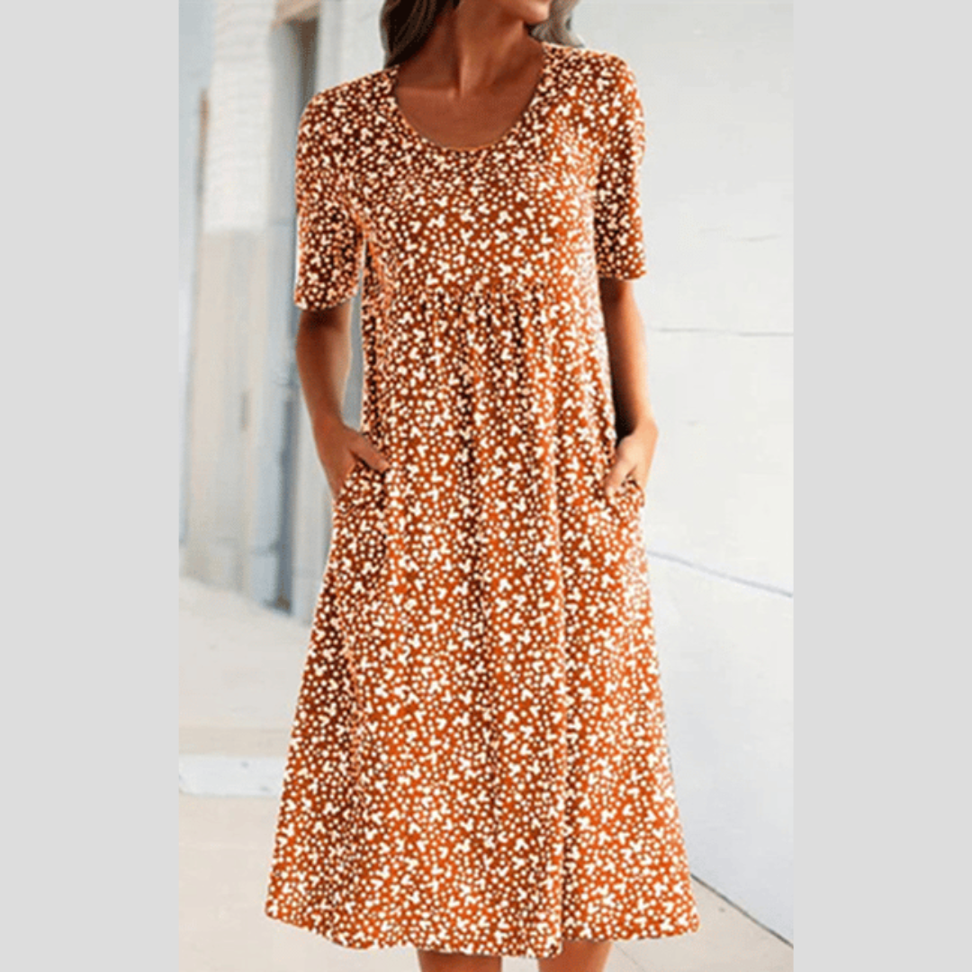 Elegant Floral Midi Dress with Pockets for Women