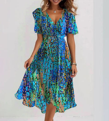 Vibrant Printed A-Line Midi Dress for Women