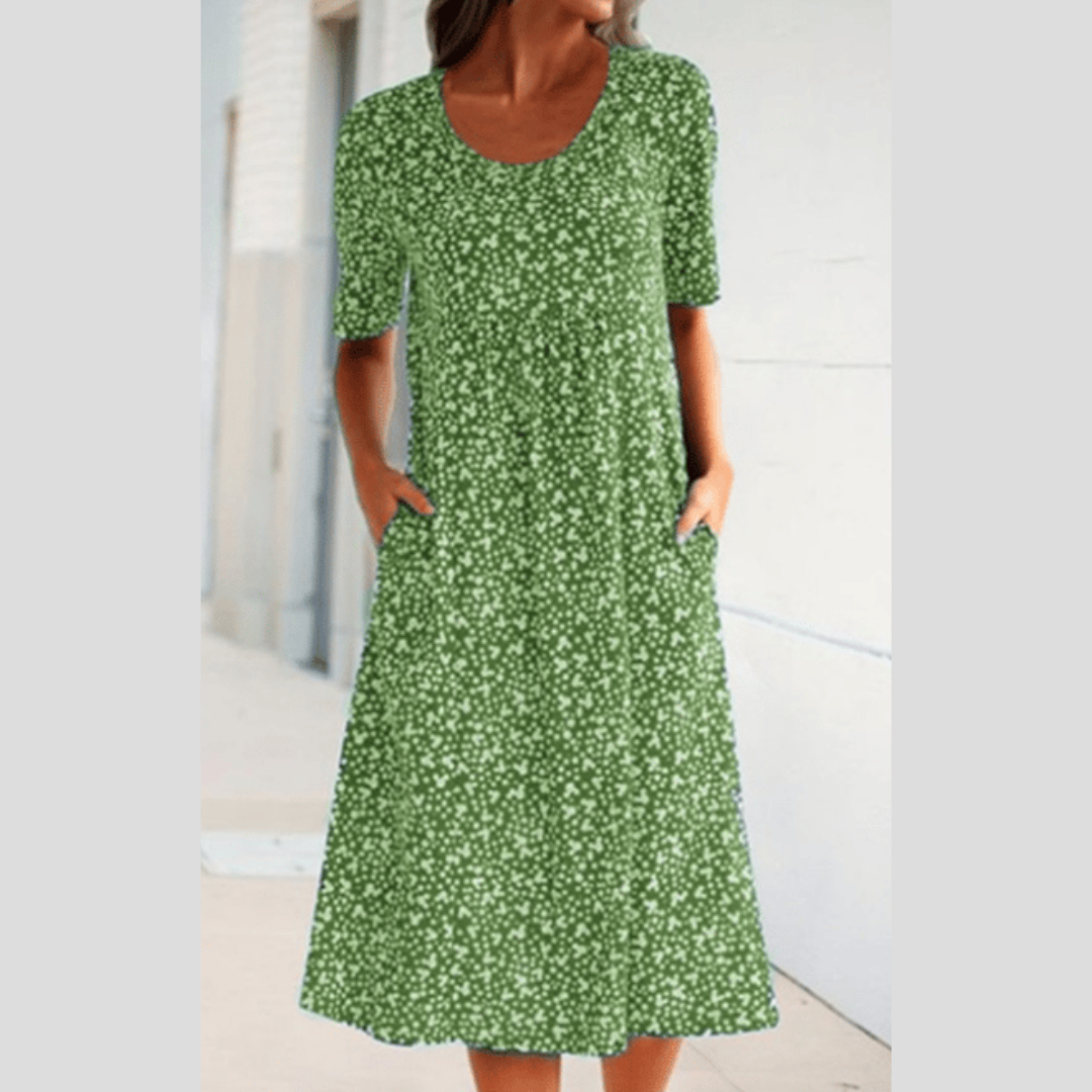 Elegant Floral Midi Dress with Pockets for Women