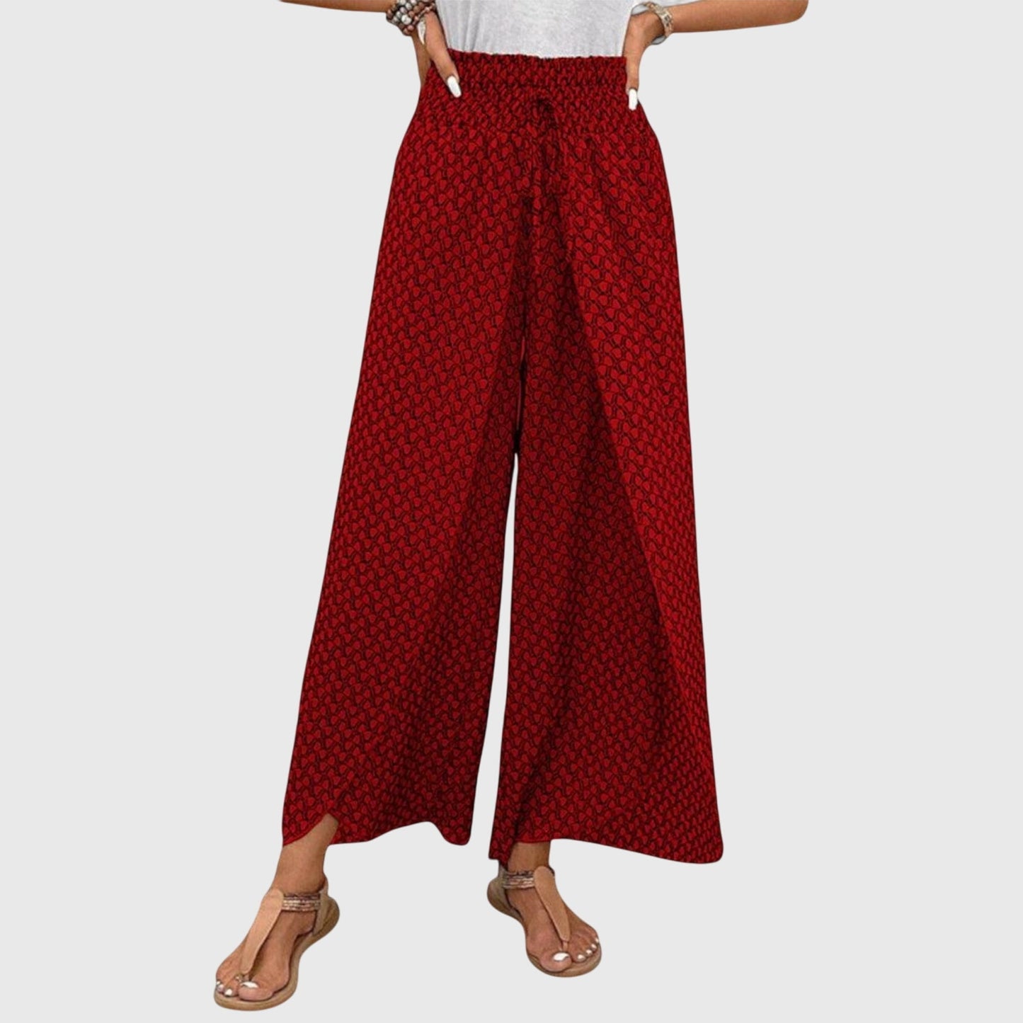 Women’s Wide Leg Printed Pants with Pull-On Waist and Flowing Fit