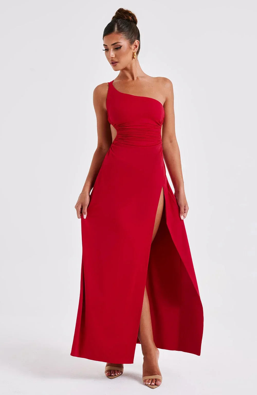 Maxikleid für Damen mit One-Shoulder-Ausschnitt und Schlitz