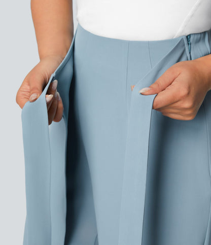 Women’s High Waist Wrap Pants with Wide Leg and Side Slit