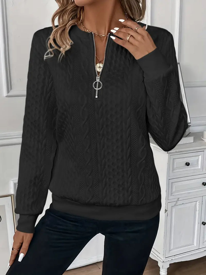 Elegant Zip Neck Knit Sweater for Women