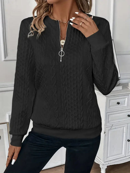 Elegant Zip Neck Knit Sweater for Women