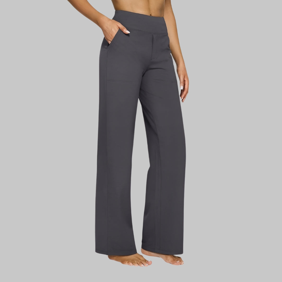 Women’s High Waist Straight Leg Pants with Smooth Waistband and Pockets