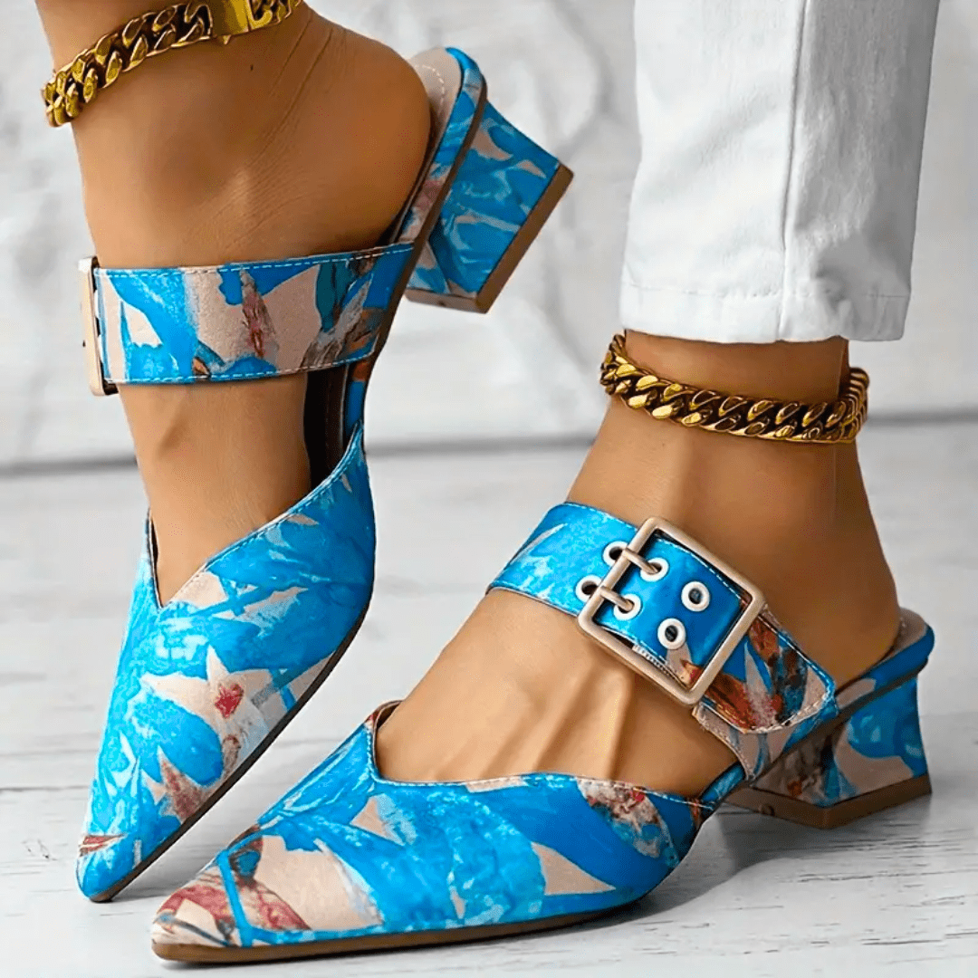 Women’s Colorful Printed Heels with Strap and Block Heel