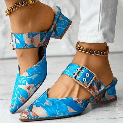 Women’s Colorful Printed Heels with Strap and Block Heel