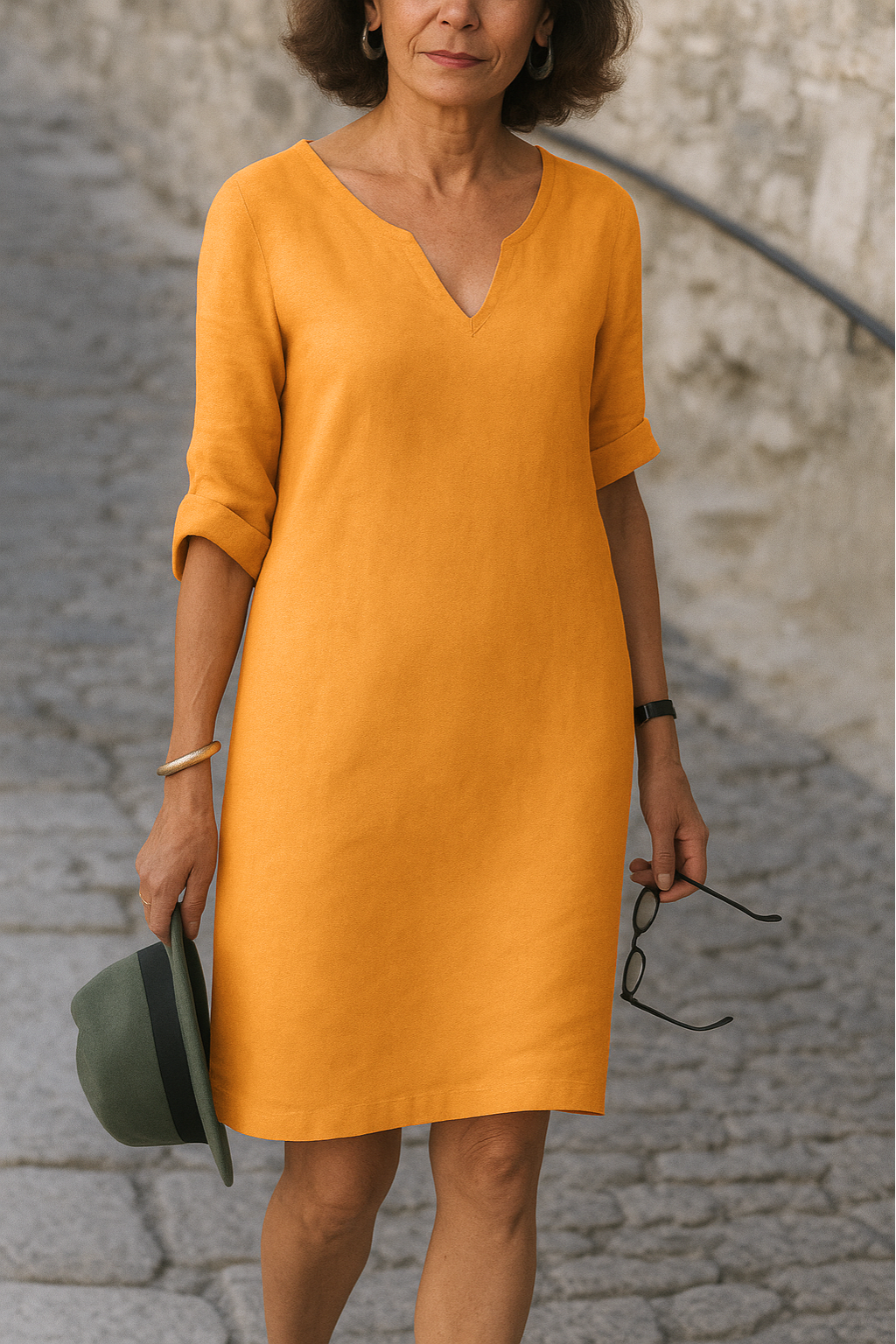 Graceful Lightweight V-Neck Midi Dress for Women