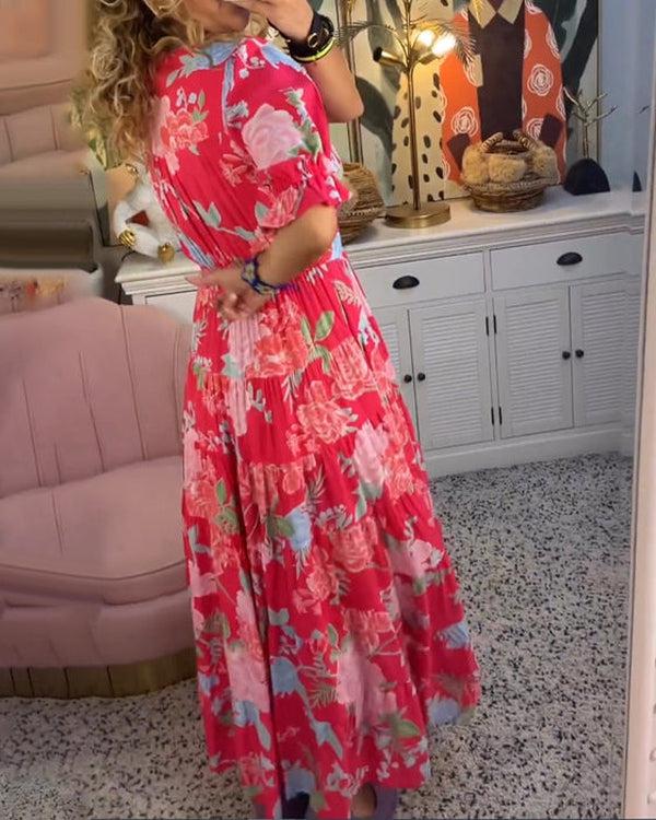 Elegant Floral V-Neck Maxi Dress for Women
