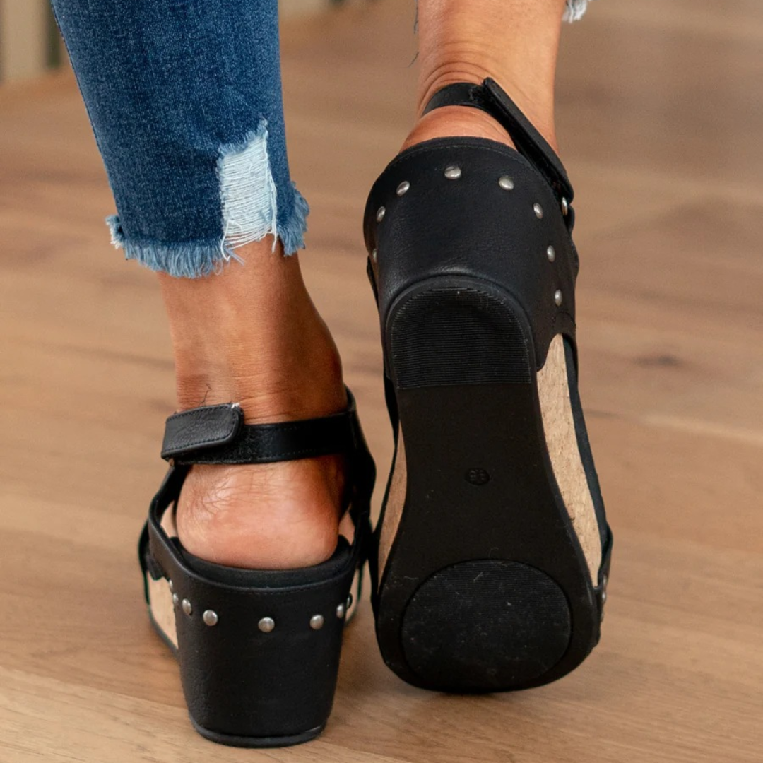 Women's Suede Wedge Sandals with Adjustable Straps and Cushioned Insole