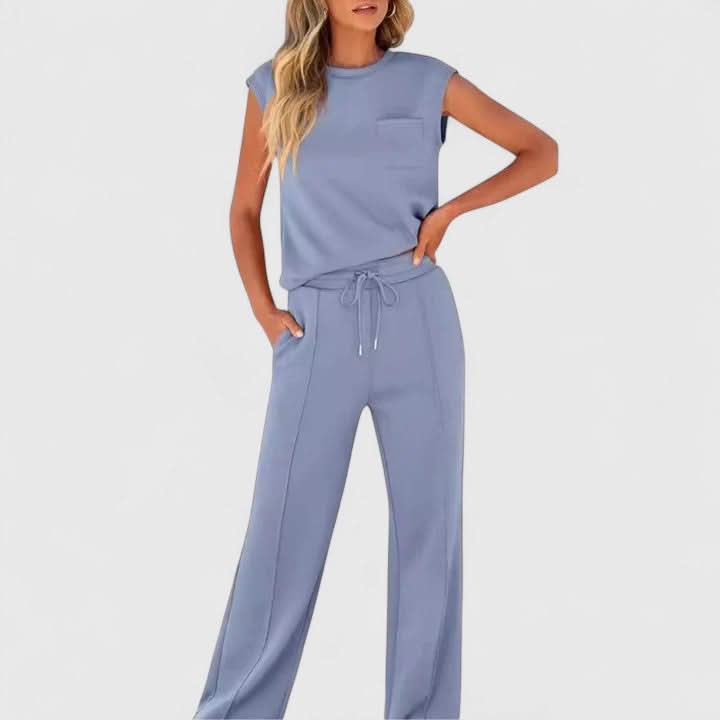 Women's Sleeveless Two Piece Set with Wide Leg Pants Casual Outfit