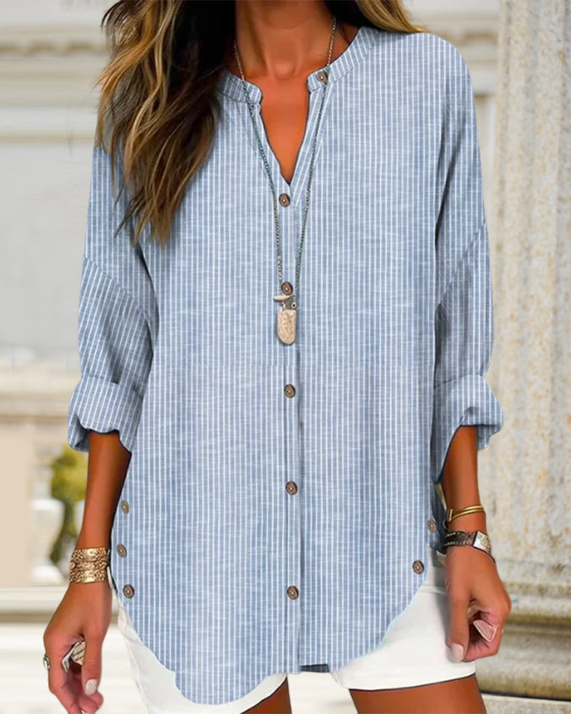 Women's Striped Button Front Blouse – Loose Fit Lightweight Casual Summer Shirt