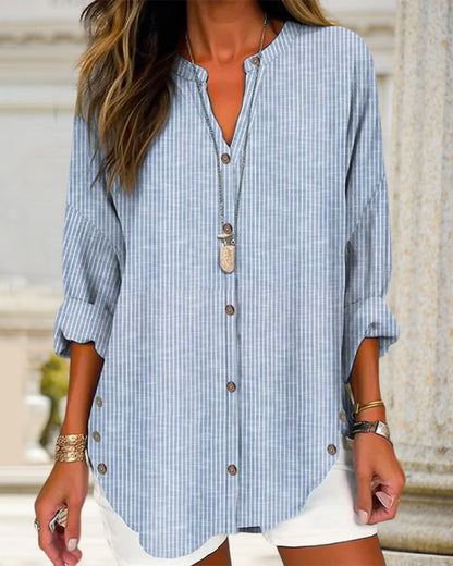 Women's Striped Button Front Blouse – Loose Fit Lightweight Casual Summer Shirt