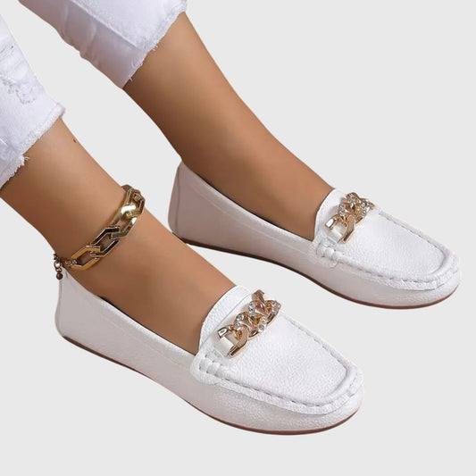 Women’s Loafers with Diamond Buckle and Flat Wedge Sole