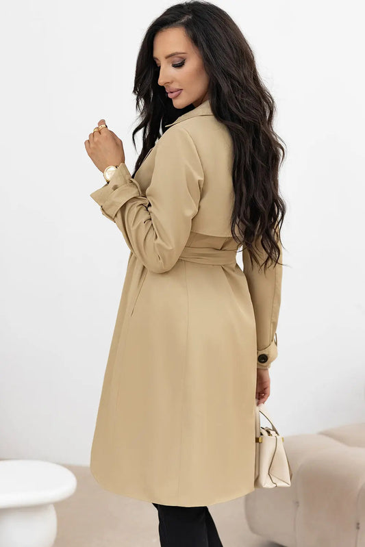 Schicker Langer Klassischer Trenchcoat Mit Gürtel Für Damen