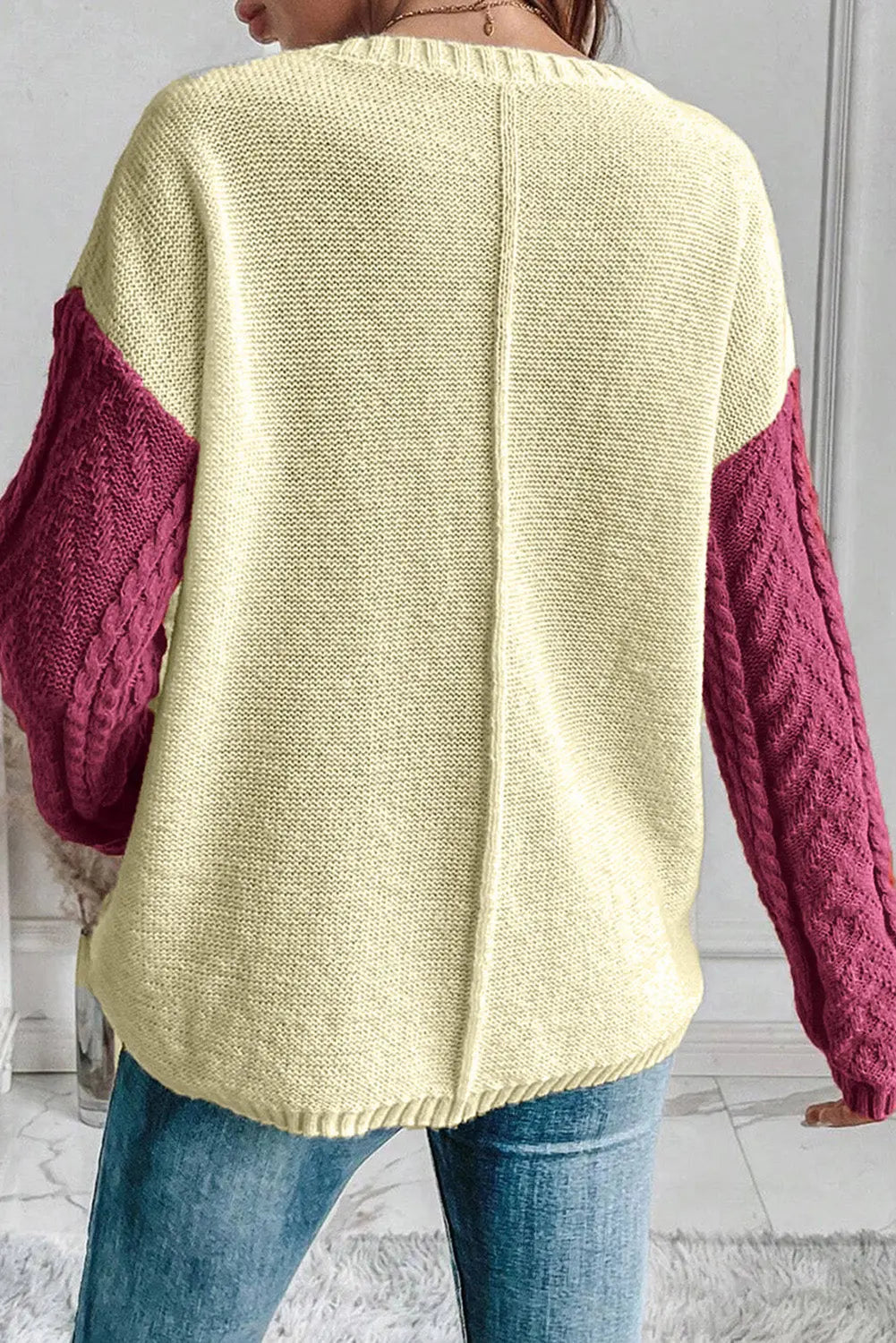 Zopfmuster Colorblock Strickpullover für Winter Damen