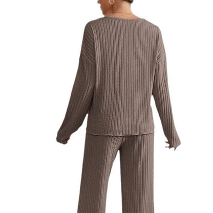 Women's Ribbed Knit Two Piece Set with Long Sleeve Top and Pants