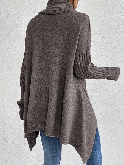 Oversize Rollkragen Asymmetrischer Winterpullover Damen