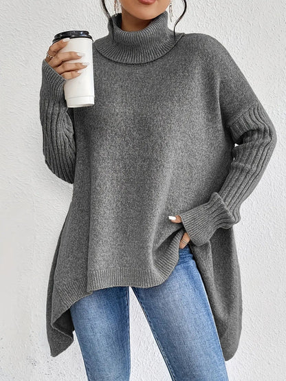 Oversize Rollkragen Asymmetrischer Winterpullover Damen