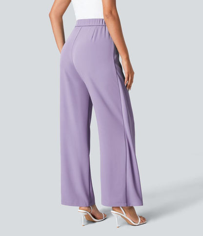 Women’s High Waist Wrap Pants with Wide Leg and Side Slit