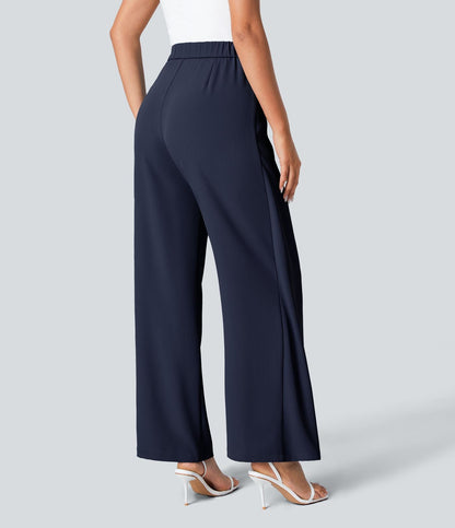 Women’s High Waist Wrap Pants with Wide Leg and Side Slit