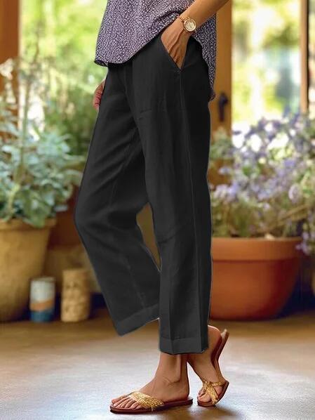 Women’s Relaxed Fit Cropped Pants with Elastic Waist and Pockets