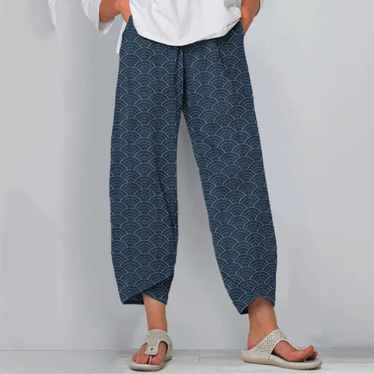 Women's Wave Pattern Wide Leg Pants – Relaxed Fit Lightweight Casual Trousers