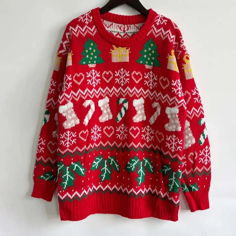Ugly Christmas Pullover mit Strumpfmuster für Damen